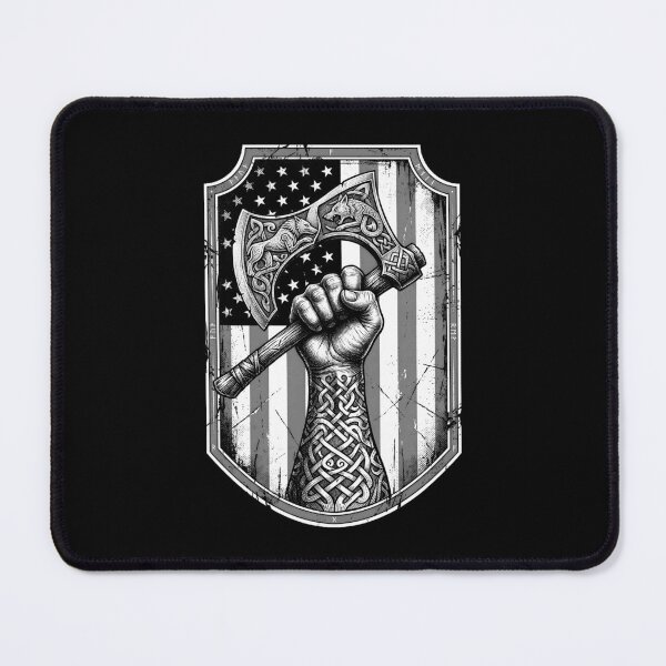 Item preview, American Viking Vintage USA Flag Shield Runes Axe Valhalla designed and sold by GrandeDuc.