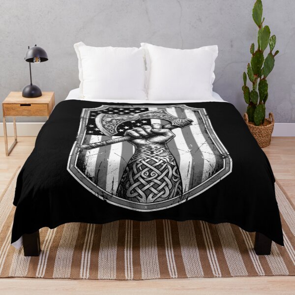 Item preview, American Viking Vintage USA Flag Shield Runes Axe Valhalla designed and sold by GrandeDuc.
