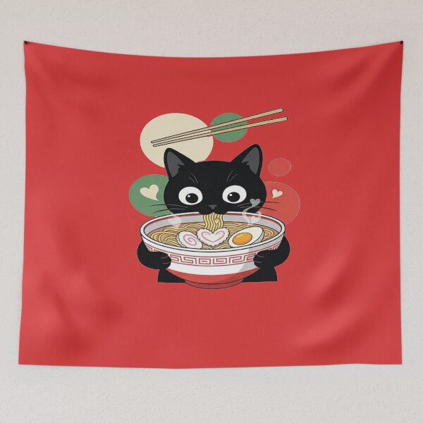 Artikelvorschau, Katze und Ramen-Nudelschüssel entworfen und verkauft von  Mudikeys.