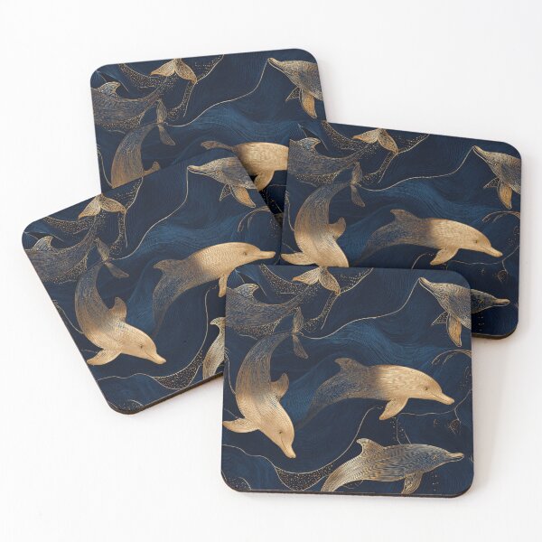 Item preview, Elegant Golden Dolphins Ocean Waves Pattern designed and sold by NicolasGlowArt.