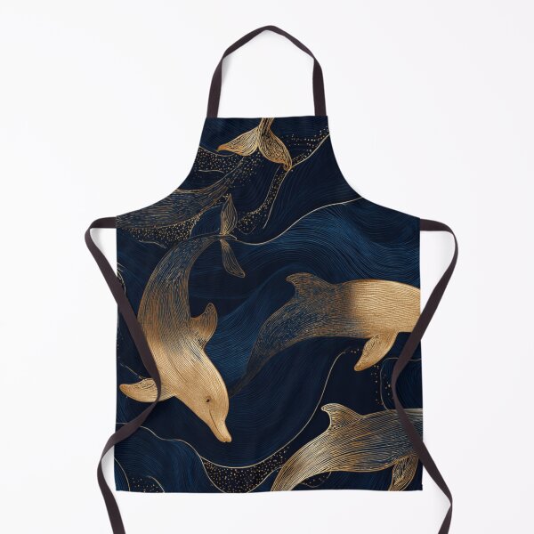Item preview, Elegant Golden Dolphins Ocean Waves Pattern designed and sold by NicolasGlowArt.