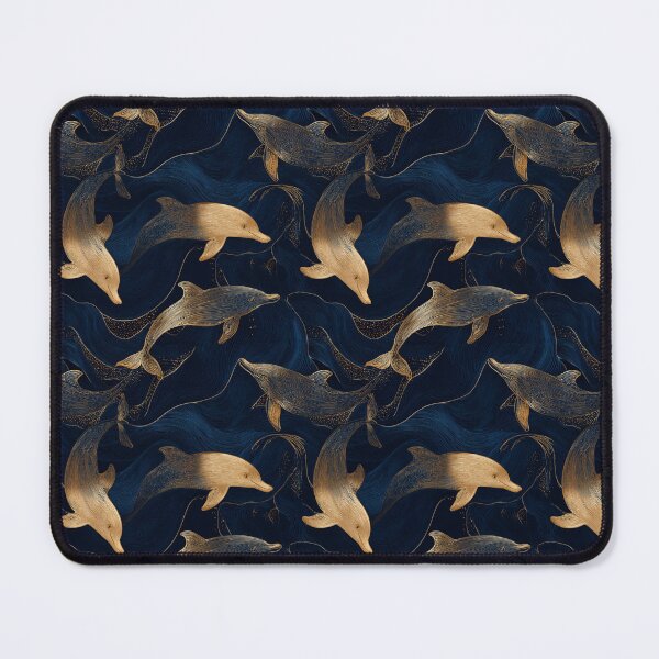Item preview, Elegant Golden Dolphins Ocean Waves Pattern designed and sold by NicolasGlowArt.
