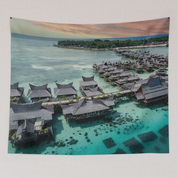Item preview, Mabul Island Water Bungalow Resort in Malaysia at sunset designed and sold by Mauswohn.