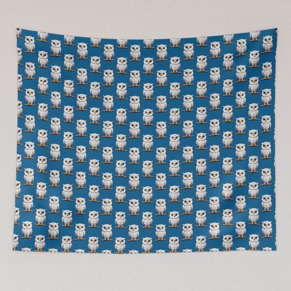 Item preview, Cute Little White Owls - Blue  designed and sold by PatternTitan.
