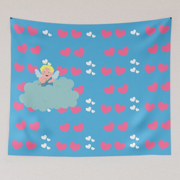 Item preview, Romantic cupid design with a bow and arrow in a cloud with a background of hearts designed and sold by Martapp.