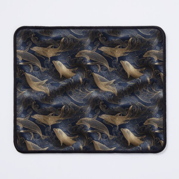 Item preview, Elegant Golden Whales Ocean Waves Line Art designed and sold by NicolasGlowArt.