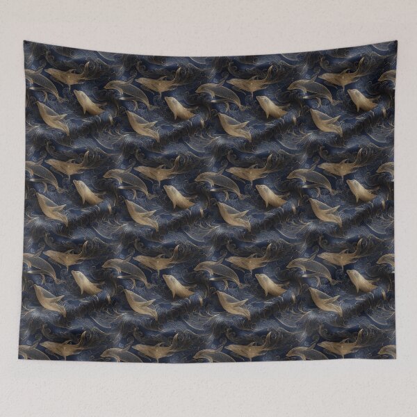 Item preview, Elegant Golden Whales Ocean Waves Line Art designed and sold by NicolasGlowArt.
