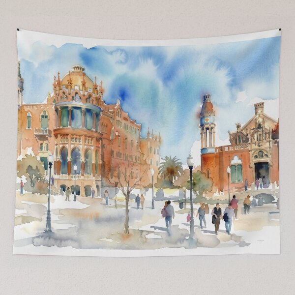 Item preview, Hospital de la Santa Creu i Sant Pau Barcelona - Watercolor Cityscape designed and sold by caracatita75.