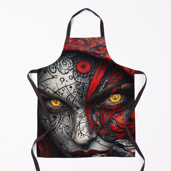Item preview, Red Hood Warrior Mask with Glowing Golden Eyes Dark Fantasy Portrait designed and sold by Kaleidoscope Print.