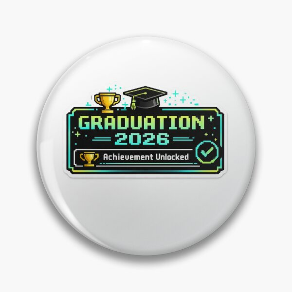 Item preview, Graduation 2026 banner with retro digital style and trophy, AI Generated designed and sold by dvoevnore.
