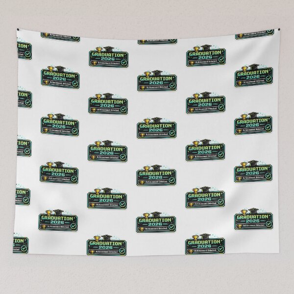 Item preview, Graduation 2026 banner with retro digital style and trophy, AI Generated designed and sold by dvoevnore.