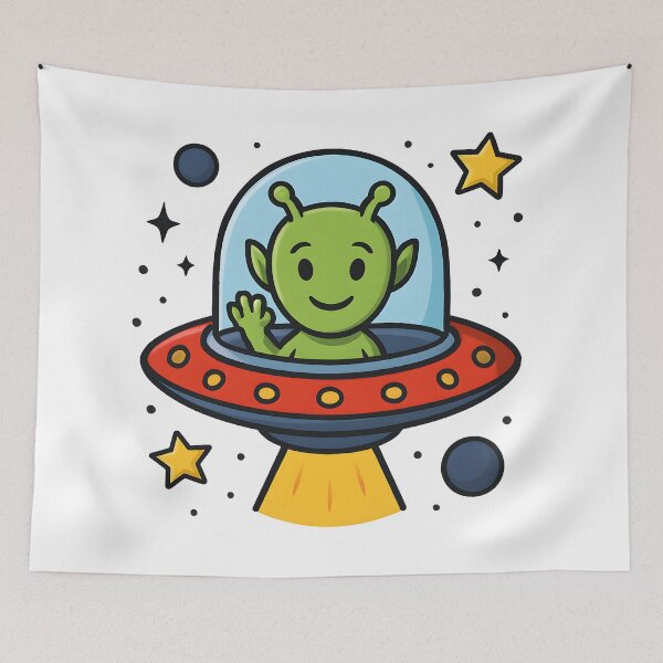 Item preview, Cute Alien UFO Cartoon Space Design Funny Sci Fi Art. designed and sold by The-T-In-Retro.