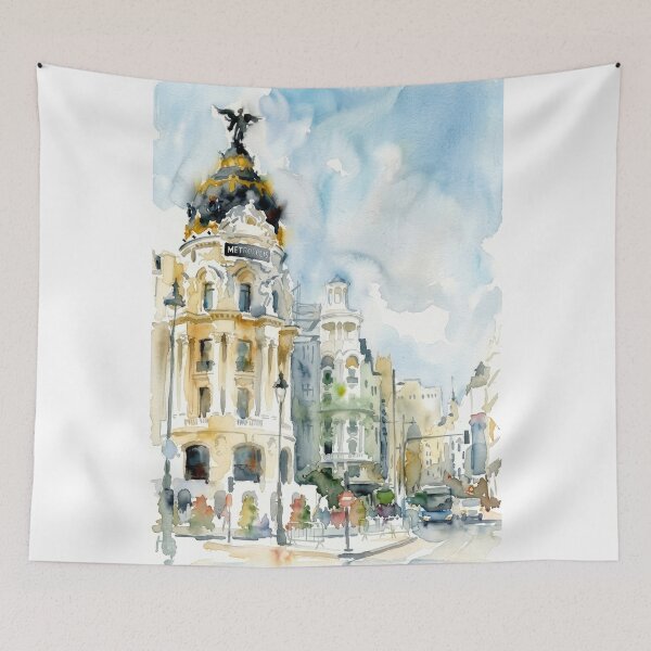 Item preview, Metropolis Building Madrid Watercolor designed and sold by caracatita75.