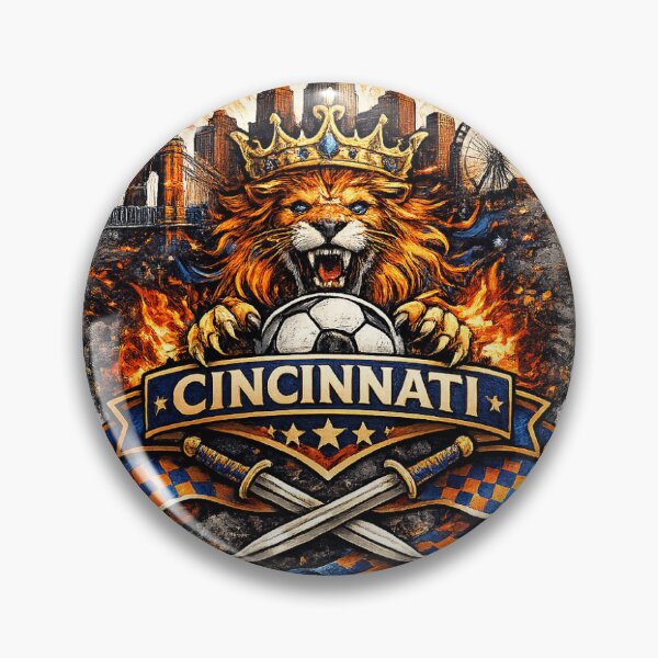 Item preview, Cincinnati Football Crest Design – Soccer Fan Artwork, Crowned Lion Skyline Graphic, Orange Blue Supporter Design designed and sold by GarnerSupplyCo.