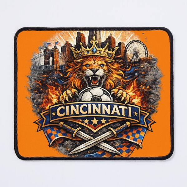 Item preview, Cincinnati Football Crest Design – Soccer Fan Artwork, Crowned Lion Skyline Graphic, Orange Blue Supporter Design designed and sold by GarnerSupplyCo.