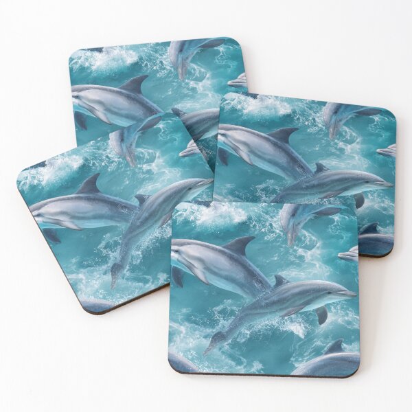 Item preview, Playful Dolphins Jumping Ocean Waves Marine Life designed and sold by NicolasGlowArt.