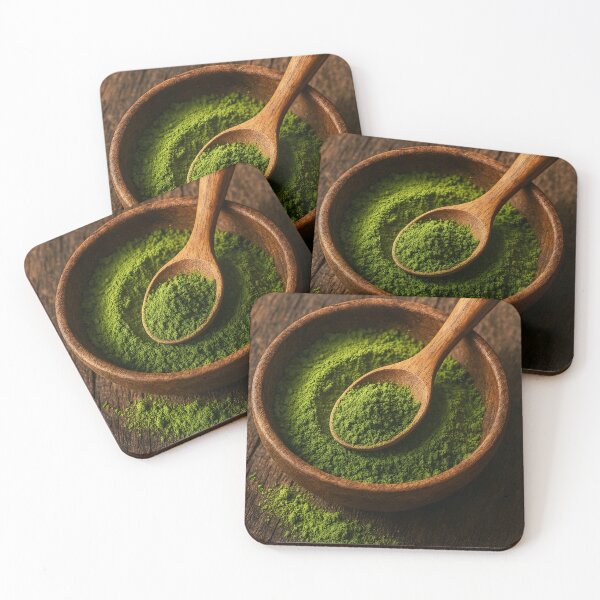 Item preview, Green Matcha Powder in Small Wooden Bowl with Spoon – Superfood Close-Up designed and sold by EmeraldeaArt.