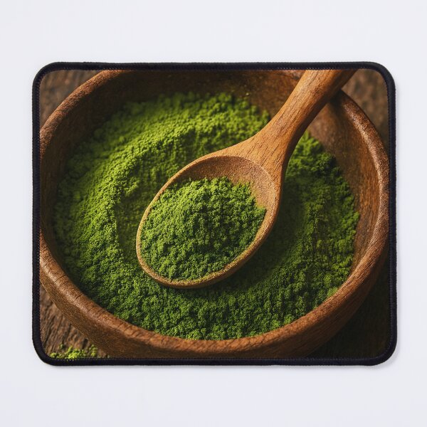 Item preview, Green Matcha Powder in Small Wooden Bowl with Spoon – Superfood Close-Up designed and sold by EmeraldeaArt.