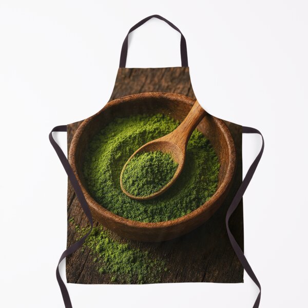 Item preview, Green Matcha Powder in Small Wooden Bowl with Spoon – Superfood Close-Up designed and sold by EmeraldeaArt.