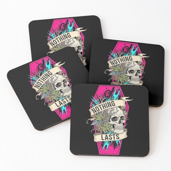 Item preview, Nothing Lasts Pink Skull on Coffin Shape with Dead Leaves designed and sold by nuel-art.