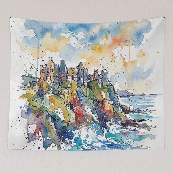 Item preview, Dunluce Castle Ink & Watercolour Art Print designed and sold by Printpix.
