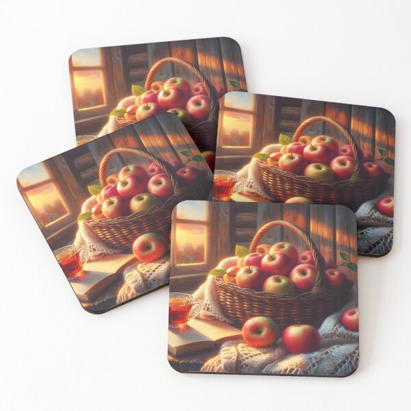 Item preview, Autumn Still Life with Apples, Hot Tea and Book by the Window – Cozy Fall Mood designed and sold by EmeraldeaArt.