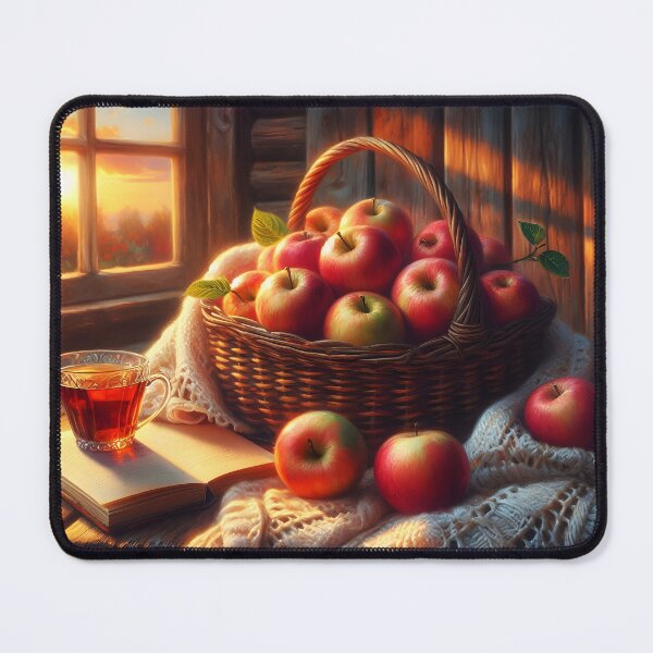 Item preview, Autumn Still Life with Apples, Hot Tea and Book by the Window – Cozy Fall Mood designed and sold by EmeraldeaArt.