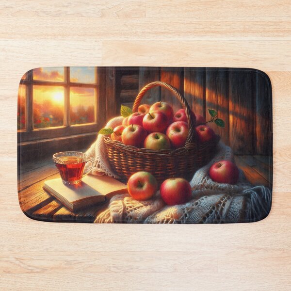 Item preview, Autumn Still Life with Apples, Hot Tea and Book by the Window – Cozy Fall Mood designed and sold by EmeraldeaArt.