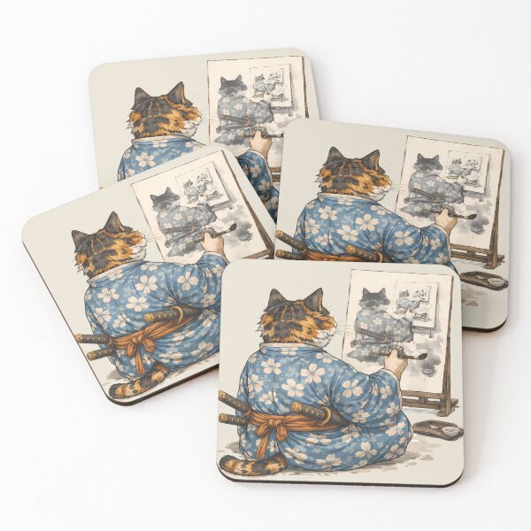 Item preview, Samurai Cat Painting Sumi-e – Japanese Ink Art designed and sold by AuraloomAtelier.