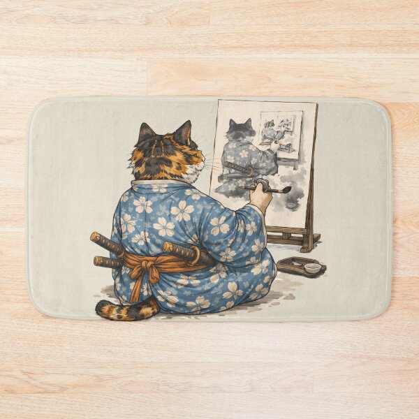 Item preview, Samurai Cat Painting Sumi-e – Japanese Ink Art designed and sold by AuraloomAtelier.