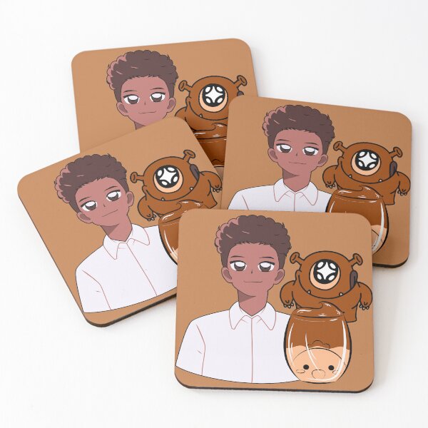 Item preview, Kawaii Anime Boy with Hot Chocolate and Brown Little Monster designed and sold by Kanniax.