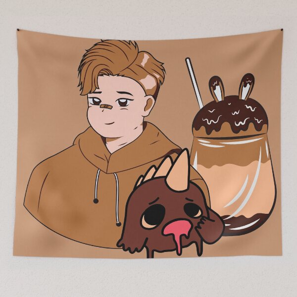 Item preview, Anime Boy in Brown Hoodie with Rabbit Milkshake and Melting Monster designed and sold by Kanniax.