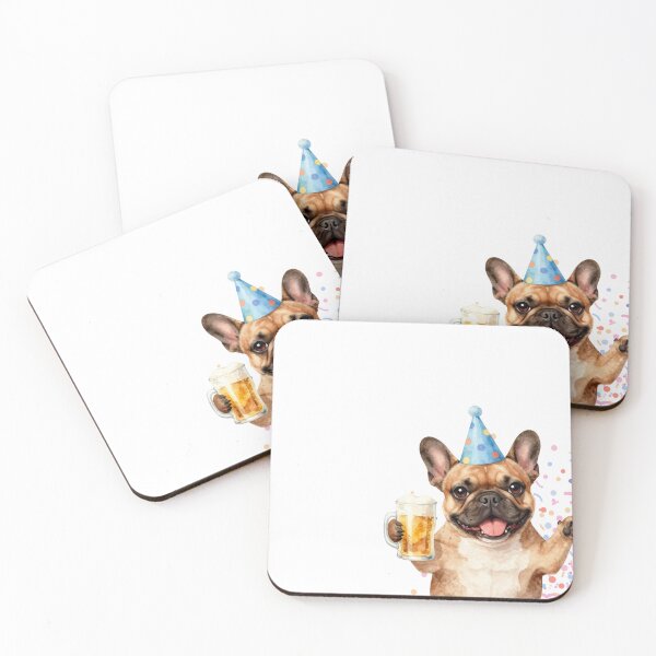 Item preview, French Bulldog wearing a party hat and holding beer designed and sold by SophiesDesign27.