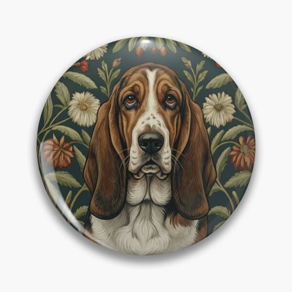 Artikelvorschau, Kunst mit botanischem Muster für Basset Hounds entworfen und verkauft von AntiqueImages.