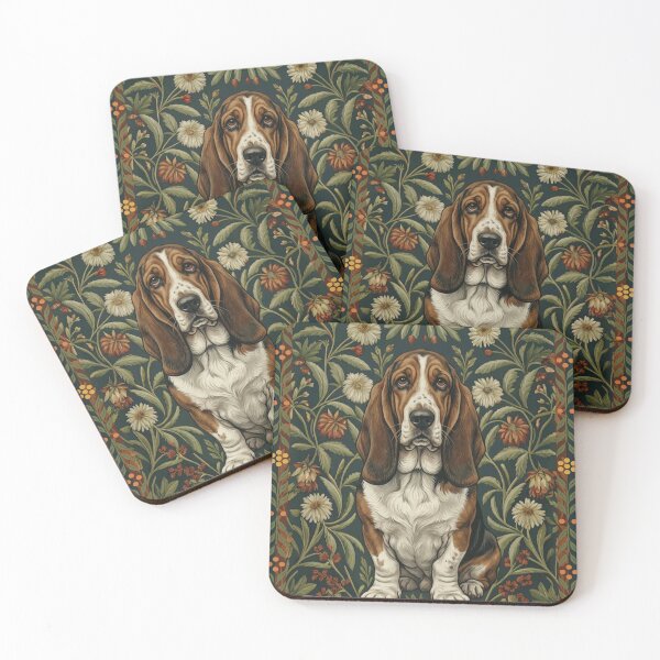 Item preview, Basset Hound Dog Botanical Pattern Art designed and sold by AntiqueImages.