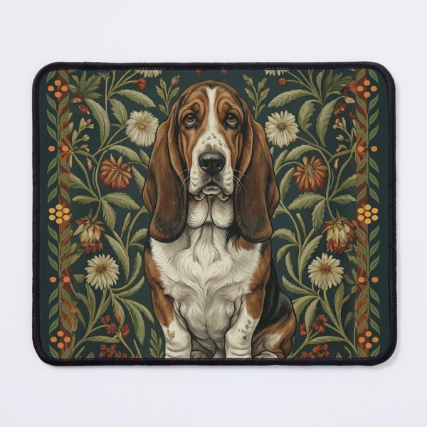 Item preview, Basset Hound Dog Botanical Pattern Art designed and sold by AntiqueImages.