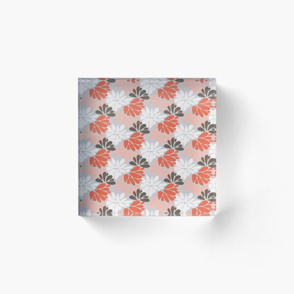 Japanese inspired floral on grey Acrylic Block