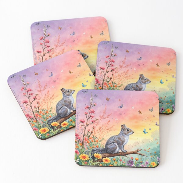 Item preview, Enchanted Squirrel in Wildflower Sunset Meadow designed and sold by mythographiaart.