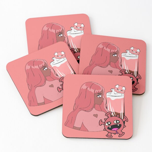 Item preview, Pink Hair Anime Girl with Pig Drink and Red Little Monster designed and sold by Kanniax.