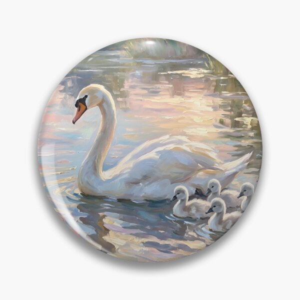 Item preview, Mother Swan and Babies Impressionist Fine Art Painting designed and sold by Imaginationbeyond.
