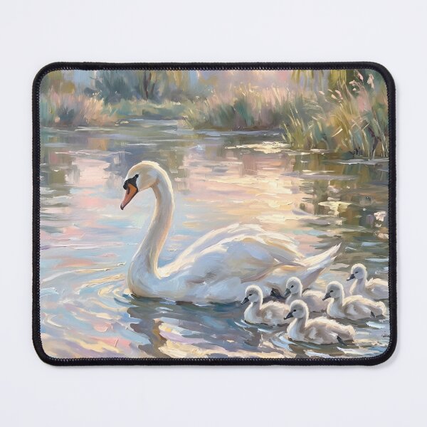 Item preview, Mother Swan and Babies Impressionist Fine Art Painting designed and sold by Imaginationbeyond.
