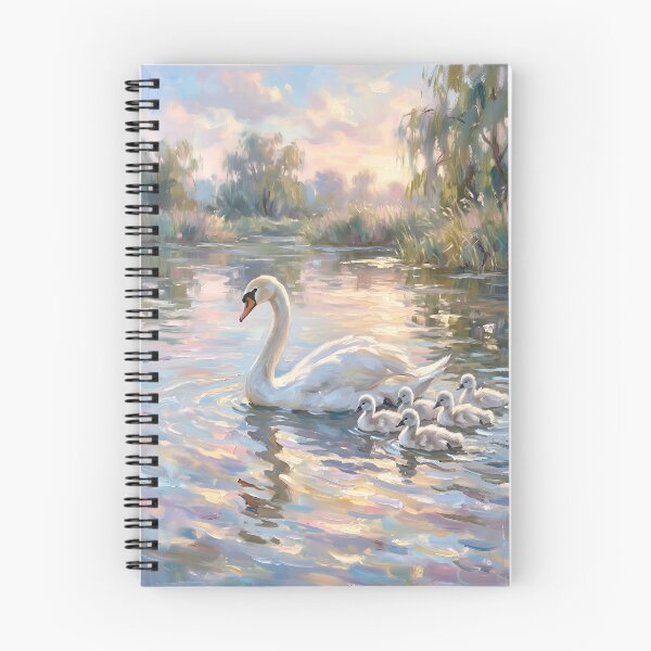 Item preview, Mother Swan and Babies Impressionist Fine Art Painting designed and sold by Imaginationbeyond.