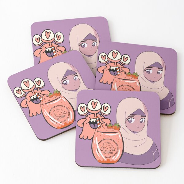 Item preview, Hijab Anime Girl with Strawberry Drink and Heart-Eye Monster designed and sold by Kanniax.