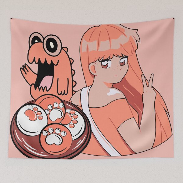 Item preview, Peach Anime Girl with Cat Paw Mochis and Funny Dinosaur designed and sold by Kanniax.