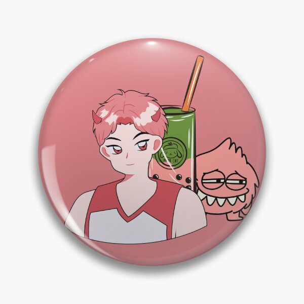 Item preview, Anime Demon Boy with Matcha Strawberry Bubble Tea and Pink Monster designed and sold by Kanniax.
