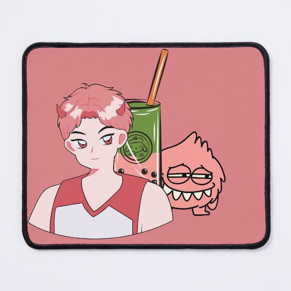 Item preview, Anime Demon Boy with Matcha Strawberry Bubble Tea and Pink Monster designed and sold by Kanniax.