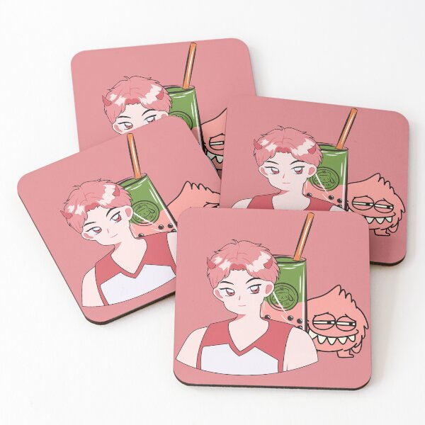 Item preview, Anime Demon Boy with Matcha Strawberry Bubble Tea and Pink Monster designed and sold by Kanniax.