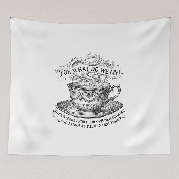 Item preview, Make Sport For Our Neighbours Teacup Pride and Prejudice Quote designed and sold by Fenay Designs.