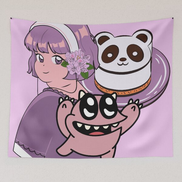 Item preview, Lavender Anime Girl with Panda Cake and Big Eyed Monster designed and sold by Kanniax.