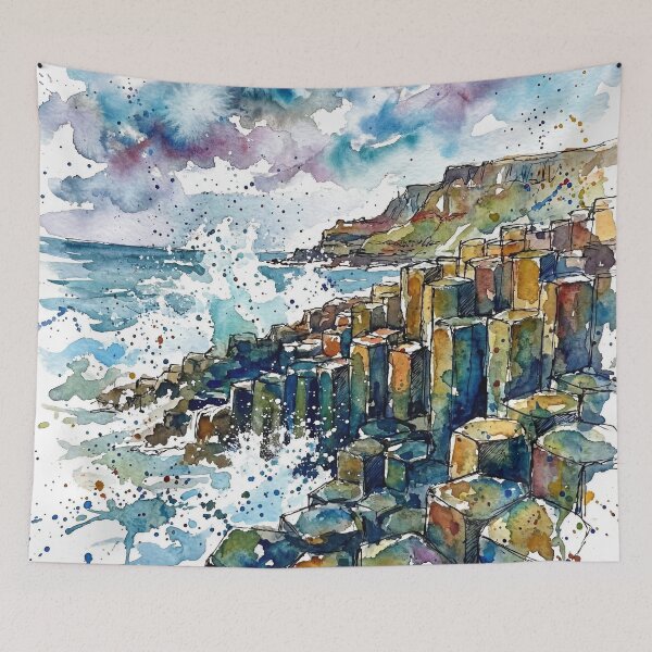 Item preview, Giant’s Causeway Ink & Watercolour Art Print designed and sold by Printpix.